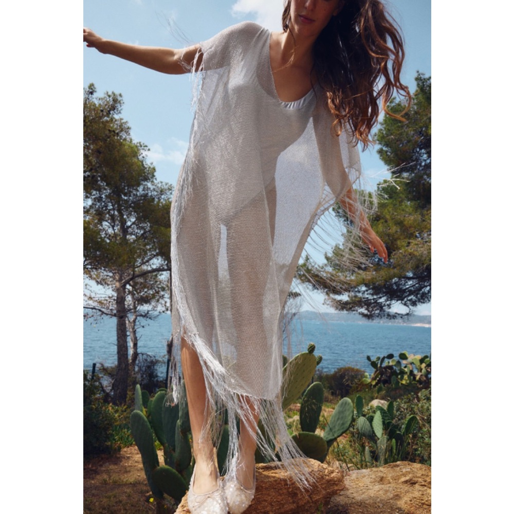 FRINGED METALLIC THREAD KAFTAN DRESS - Picture 2 of 8